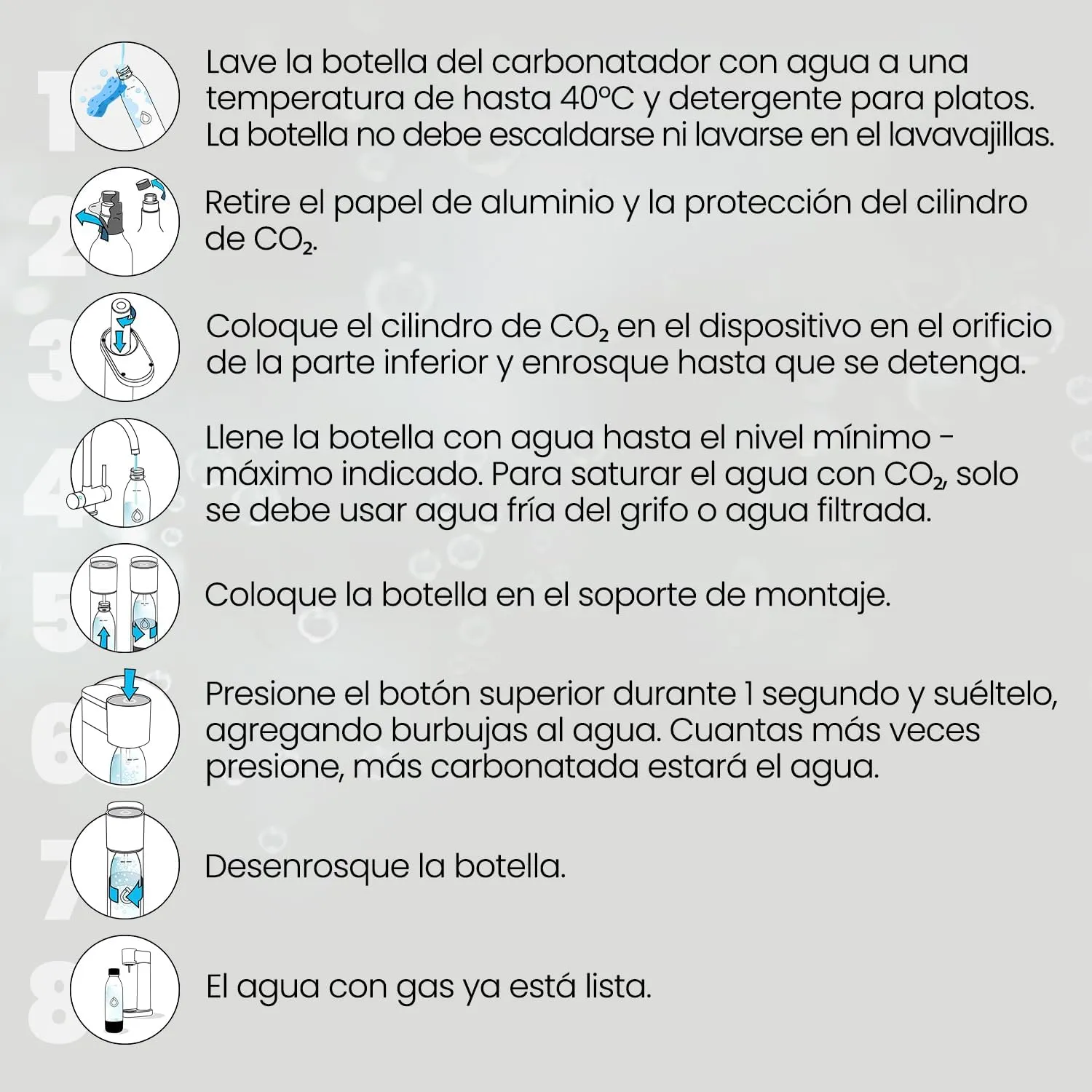 PEARLCO 079058 DAFI Wassersprudler Pushair inkl. CO₂-Zylinder und 0,7 l Flasche, Weiß