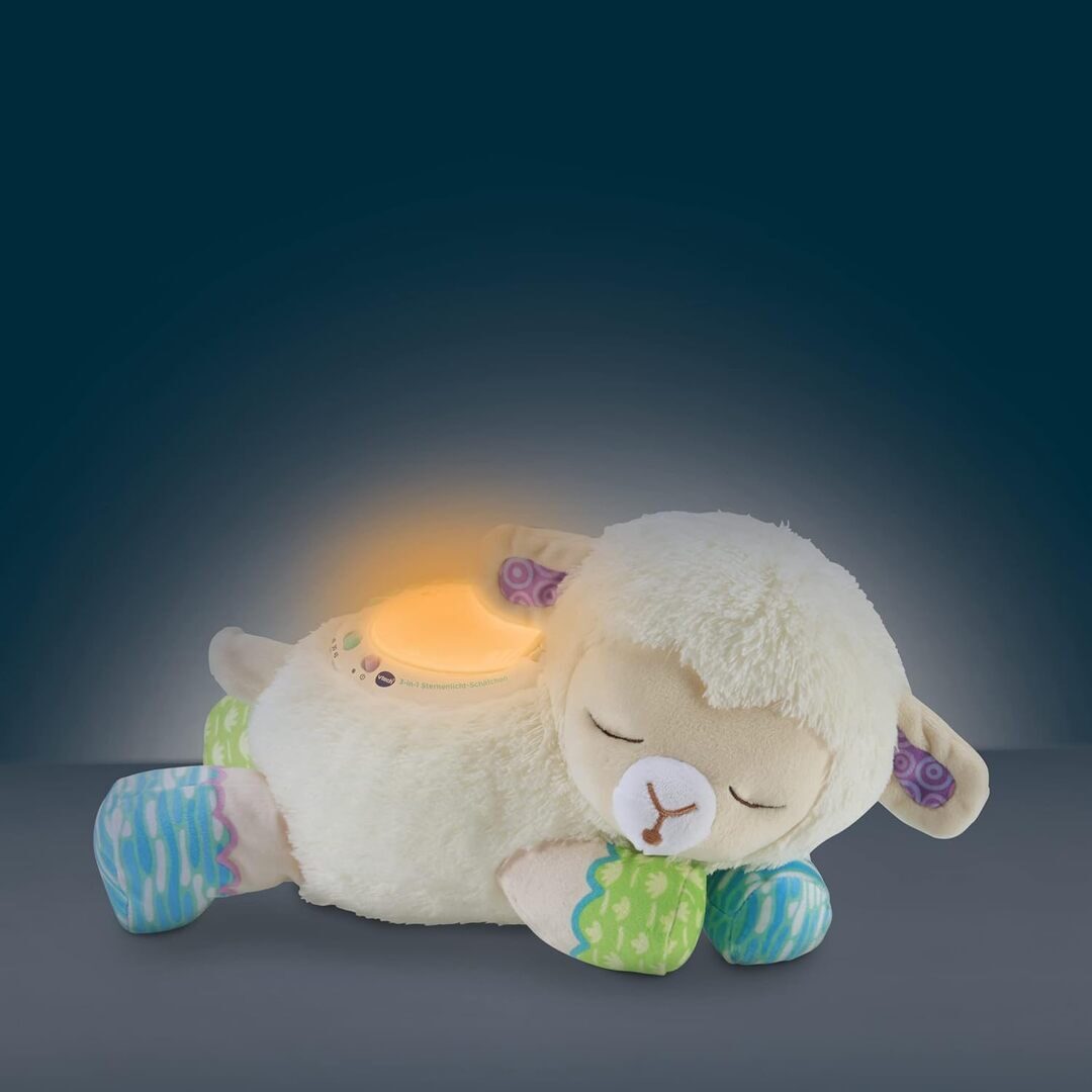 VTech 3-in-1 Sternenlicht-Schäfchen aus weichem Plüsch mit abnehmbarem Projektormodul, 3 Lichtschablonen, 3 Liedern, 40 Melodien, 25 Natur-Sounds, Timer & Geräusch-Sensor, ab 0,5 J., Plüsch, Spielzeug, Plüsch, Spielzeug