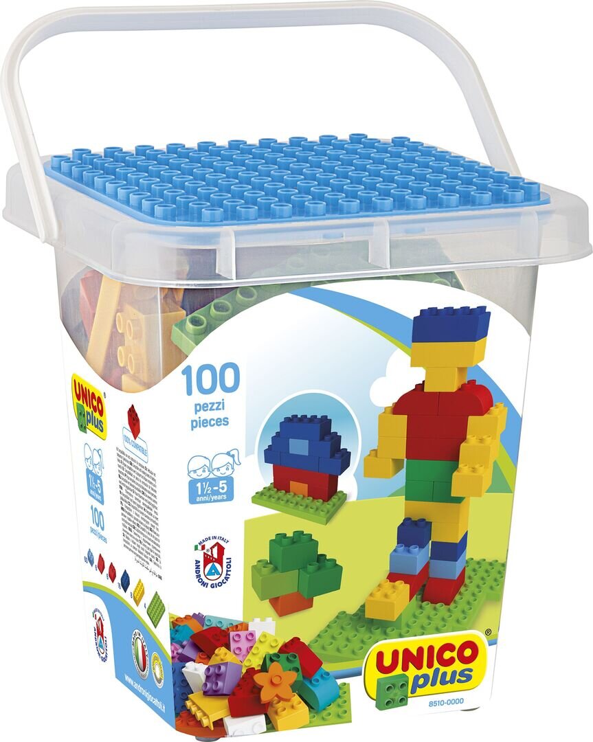 Bausteine, 100, Teile, im, Eimer, Plastik, Plastik, Plastik