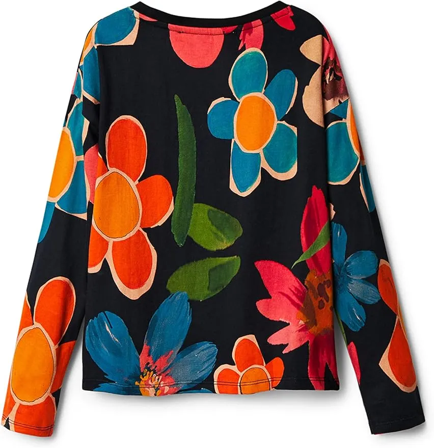 Desigual Mädchen Langarmshirt - Schwarz mit buntem Blumenmuster 22WGTK142000/7