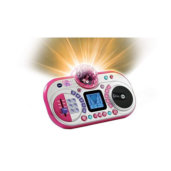 VTech Kidi Super Star DJ Studio mit Mikrofon, Jog-Wheel, 12 Songs, Aufnahme & Effekten, Disco-Licht, höhenverstellbarer Standfuß 65 135 cm, 4 Spiele, kindersicheres Batteriefach 4xAA, ab 6 Jahren,