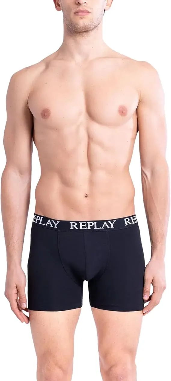 REPLAY Herren Boxershorts I101102BK - Schwarz, 3er Pack mit Logo-Bund GR. L