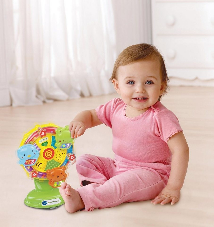 VTech Babys Riesenrad mit blinkenden Sternen, 3 Funktionstasten zum Lernen von Namen & ersten Zahlen, 10 Melodien, 5 gesungene Lieder, Saugnapf, Lautstärkeregler, ab 6 Monaten,