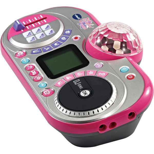 VTech Kidi Super Star DJ Studio mit Mikrofon, Jog-Wheel, 12 Songs, Aufnahme & Effekten, Disco-Licht, höhenverstellbarer Standfuß 65 135 cm, 4 Spiele, kindersicheres Batteriefach 4xAA, ab 6 Jahren,