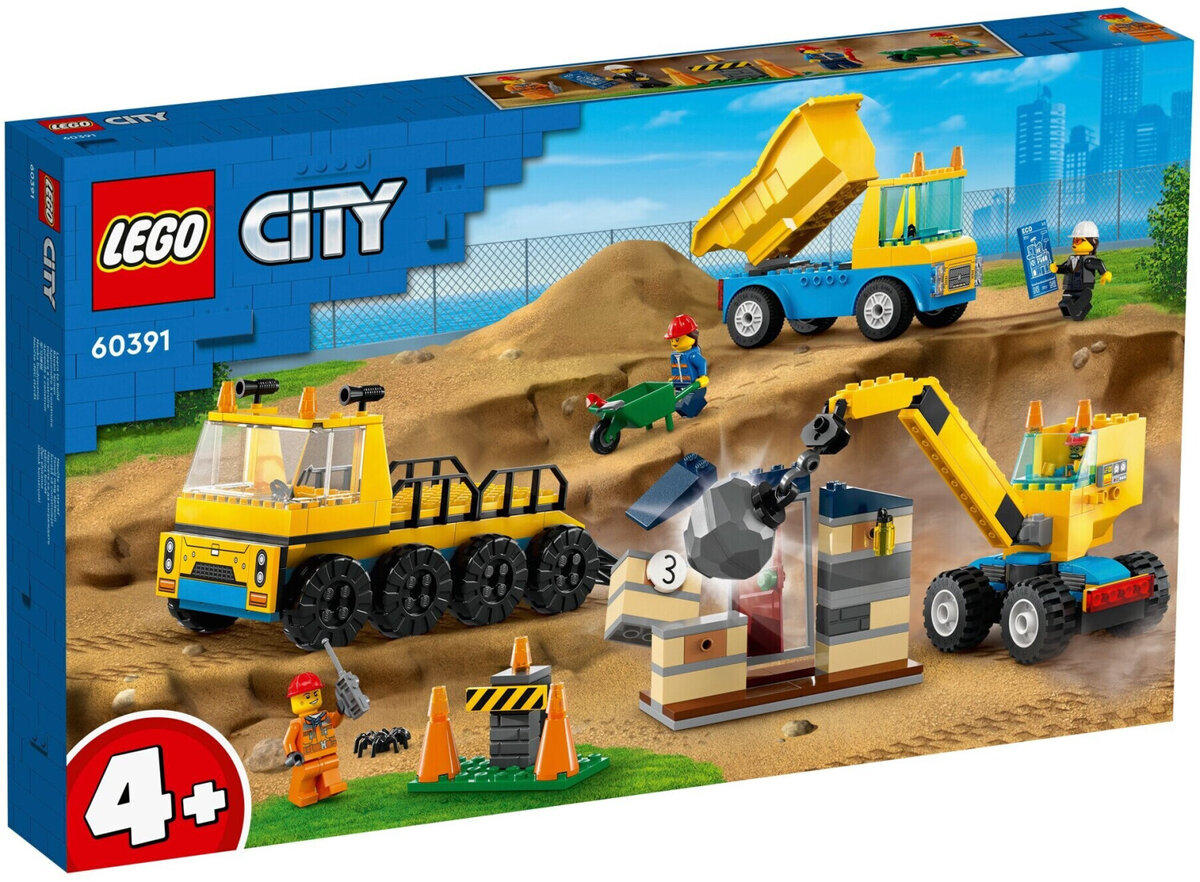 LEGO, 60391, City, -, Baufahrzeuge, und, Kran, mit, Abrissbirne, Maschine, Rad, Person, Spielzeug