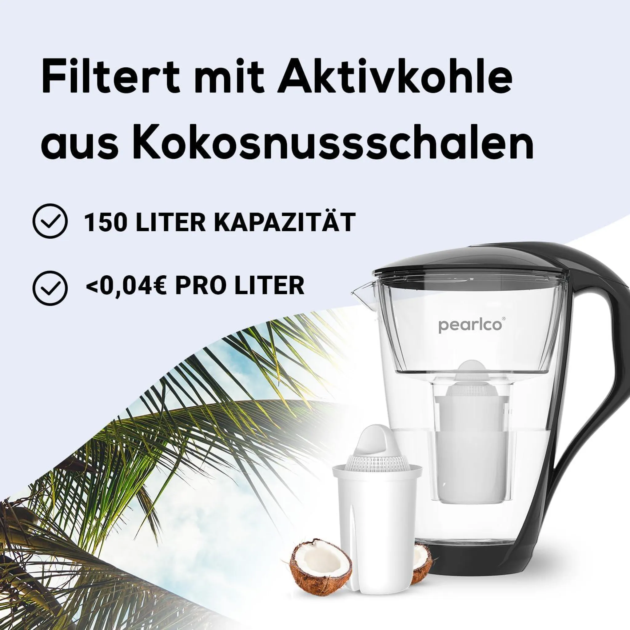 PEARLCO 234272 Glas-Wasserfilter inkl. 3 Kartuschen Schwarz