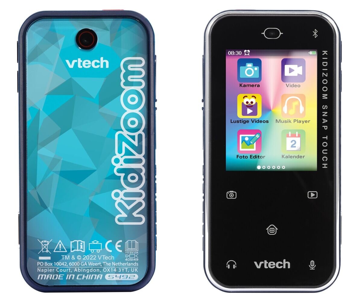 VTech KidiZoom Snap Touch in Schwarz, Kinderkamera mit 2 MP Dual-Kamera, 2,4 Touch-Display, Bluetooth, Foto- & Videoeffekte, 6 Spiele, Akku, microSD-Slot, ab 6 J.,