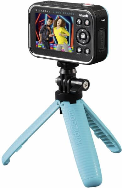 VTech KidiZoom Video Studio HD mit Selfie-Linse, Greenscreen, 3 Spielen & 20 Hintergründen, HD-Video bis 720p, 5 MP Kamera, 4× Zoom, Mini-Stativ & USB-Akku, ab 5 Jahren,