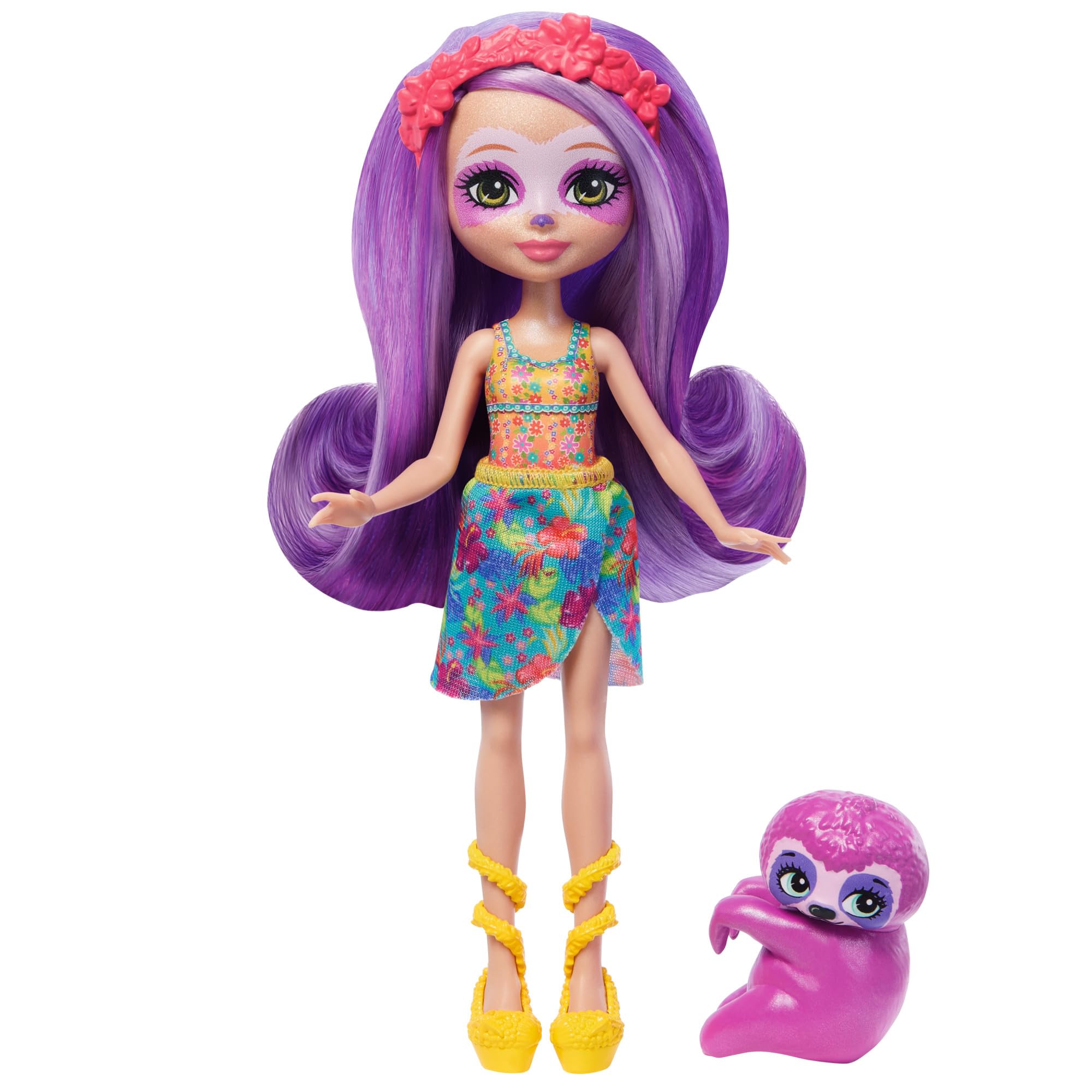 Enchantimals – Sabindra Sloth Puppe mit tierischem Freund Tang, abnehmbar, ab 4 J., Mattel, Enchantimals, Sunshine, Beach, Sabindra, Sloth, Puppe, HRX82