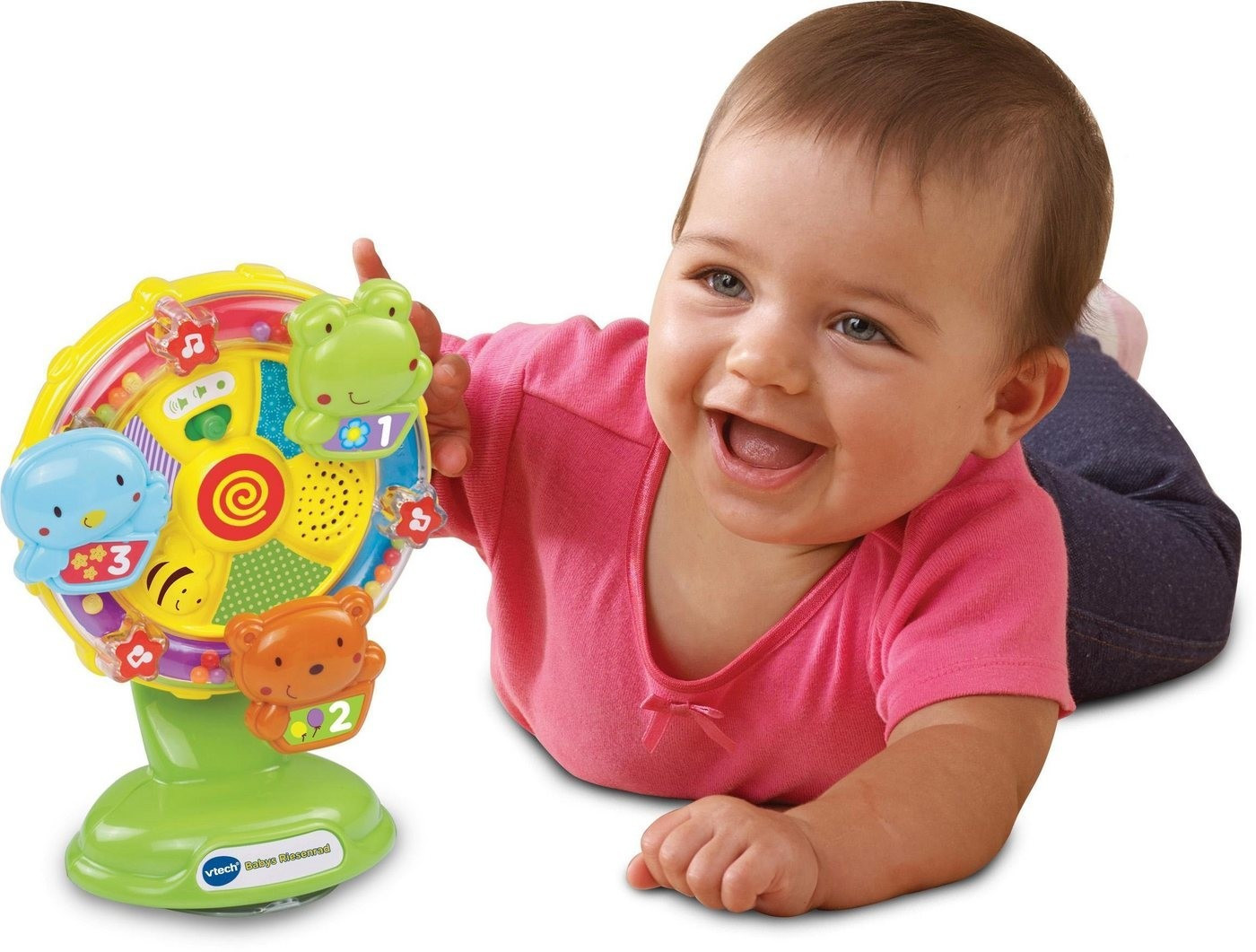 VTech Babys Riesenrad mit blinkenden Sternen, 3 Funktionstasten zum Lernen von Namen & ersten Zahlen, 10 Melodien, 5 gesungene Lieder, Saugnapf, Lautstärkeregler, ab 6 Monaten,