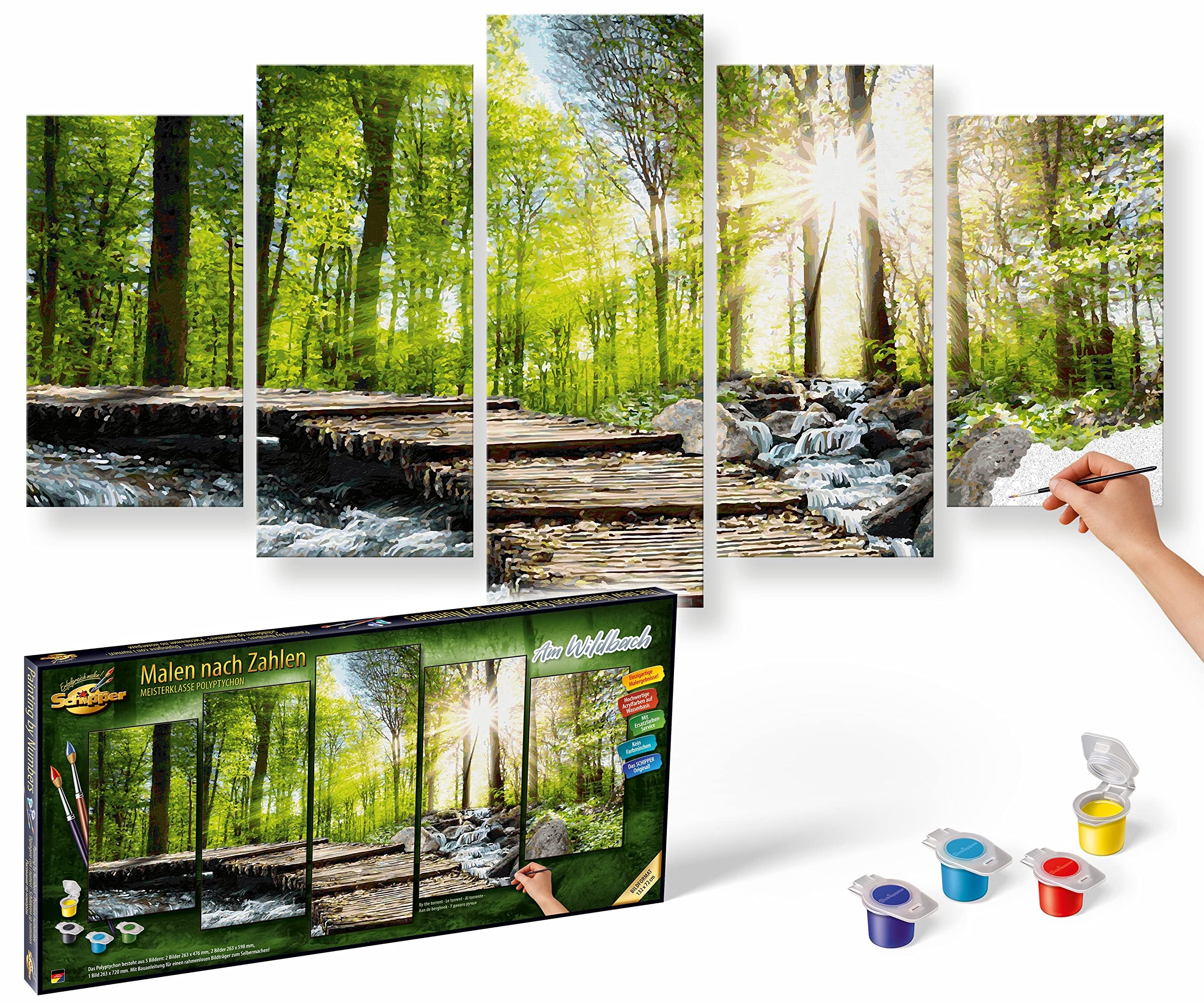 Schipper, Mnz, Am, Wildbach, Fünfteiliges, Panorama-Malset, Mit, Naturidylle, 609450774, Pflanzenwuchs, Land, Wald, Hain, Collage