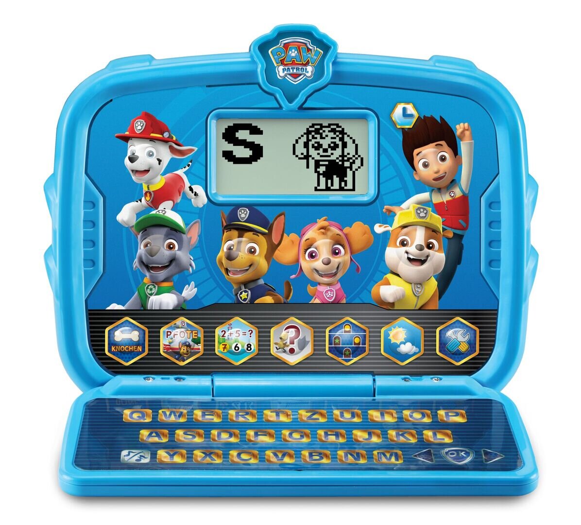 VTech PAW Patrol Lernlaptop mit QWERTZ-Tastatur, 6 Lernmodi Buchstaben, Zahlen, Formen, Wetter etc., Original-Serienstimmen, LCD-Uhr, Wecker & Kuckuck, kindersicheres Batteriefach, ab 3 Jahren,