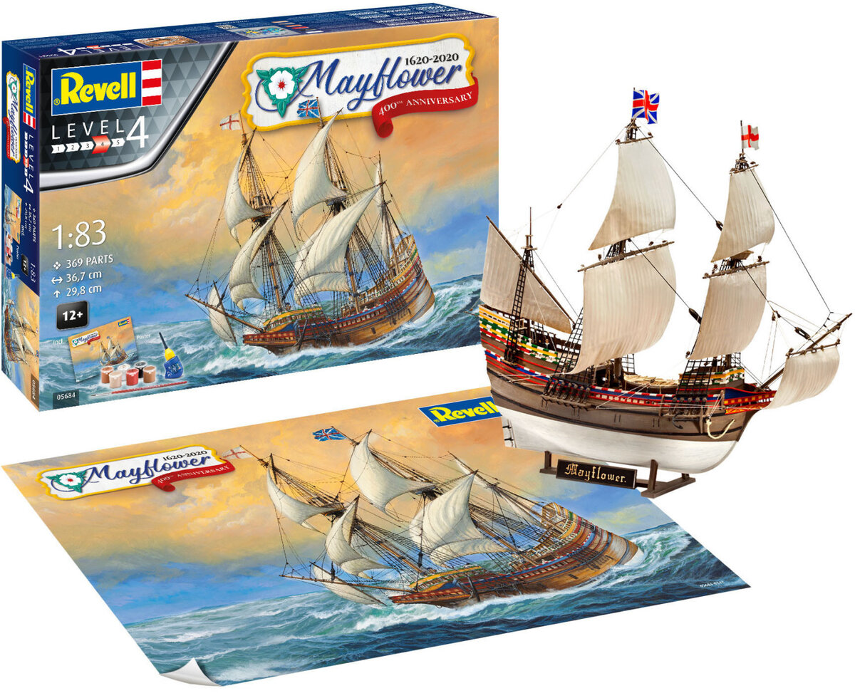 Revell, 05684, Geschenkset, Mayflower, 400th, Anniversary, Revell, Modellbausatz, mit, Basiszubehör, Boot, Transport, Fahrzeug, Segelboot