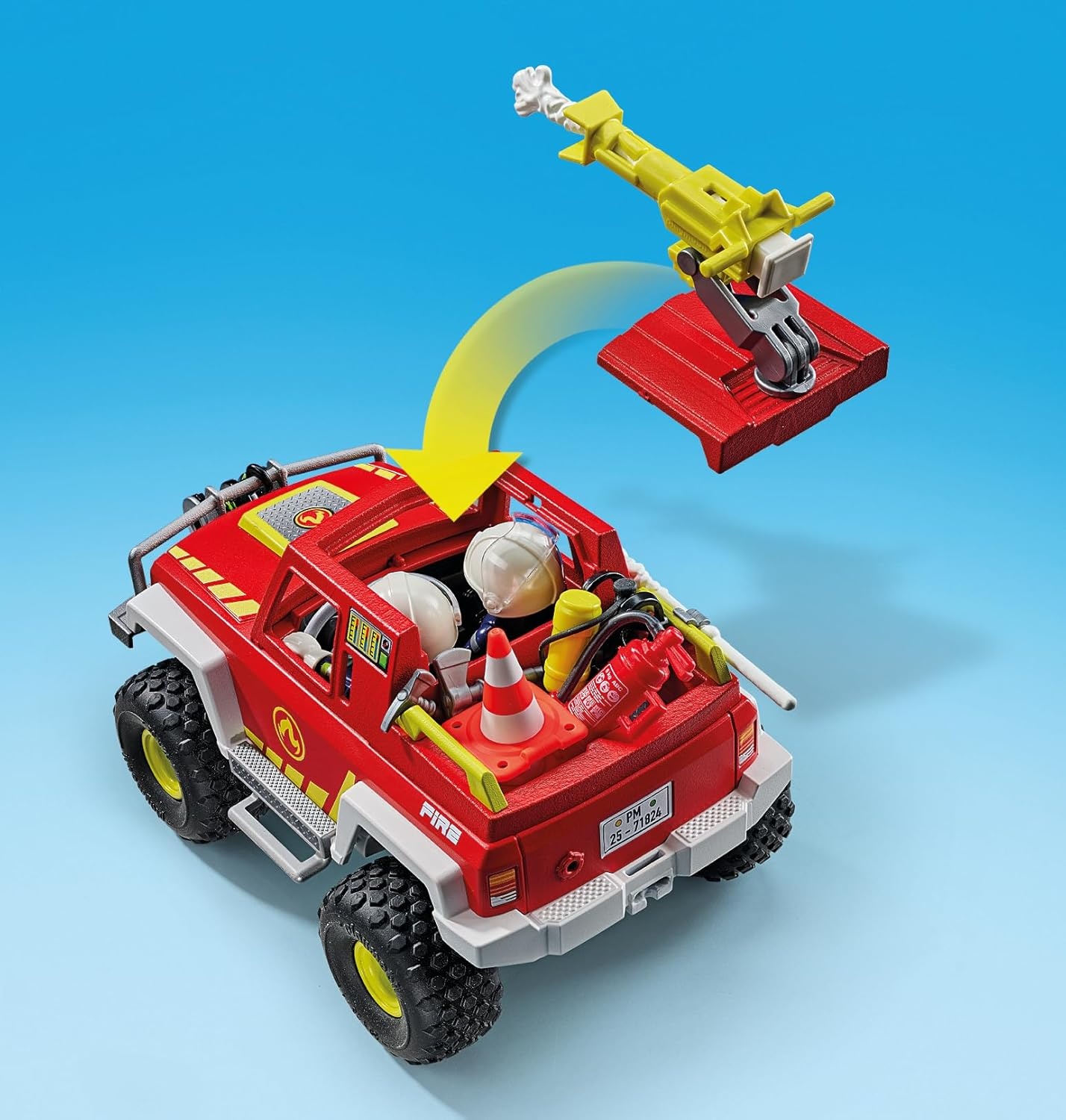 PLAYMOBIL 71824 - Action Heroes: Feuerwehrtruck mit Figur & Ölfass-Einsatz