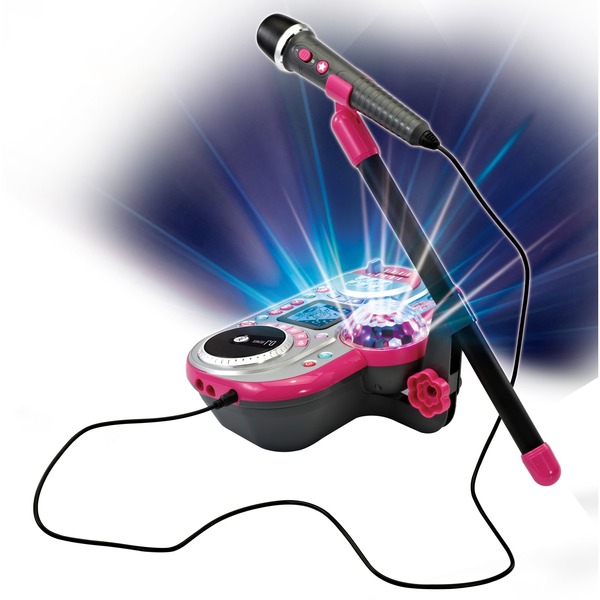 VTech Kidi Super Star DJ Studio mit Mikrofon, Jog-Wheel, 12 Songs, Aufnahme & Effekten, Disco-Licht, höhenverstellbarer Standfuß 65 135 cm, 4 Spiele, kindersicheres Batteriefach 4xAA, ab 6 Jahren, Elektrisches Gerät, Mikrophon