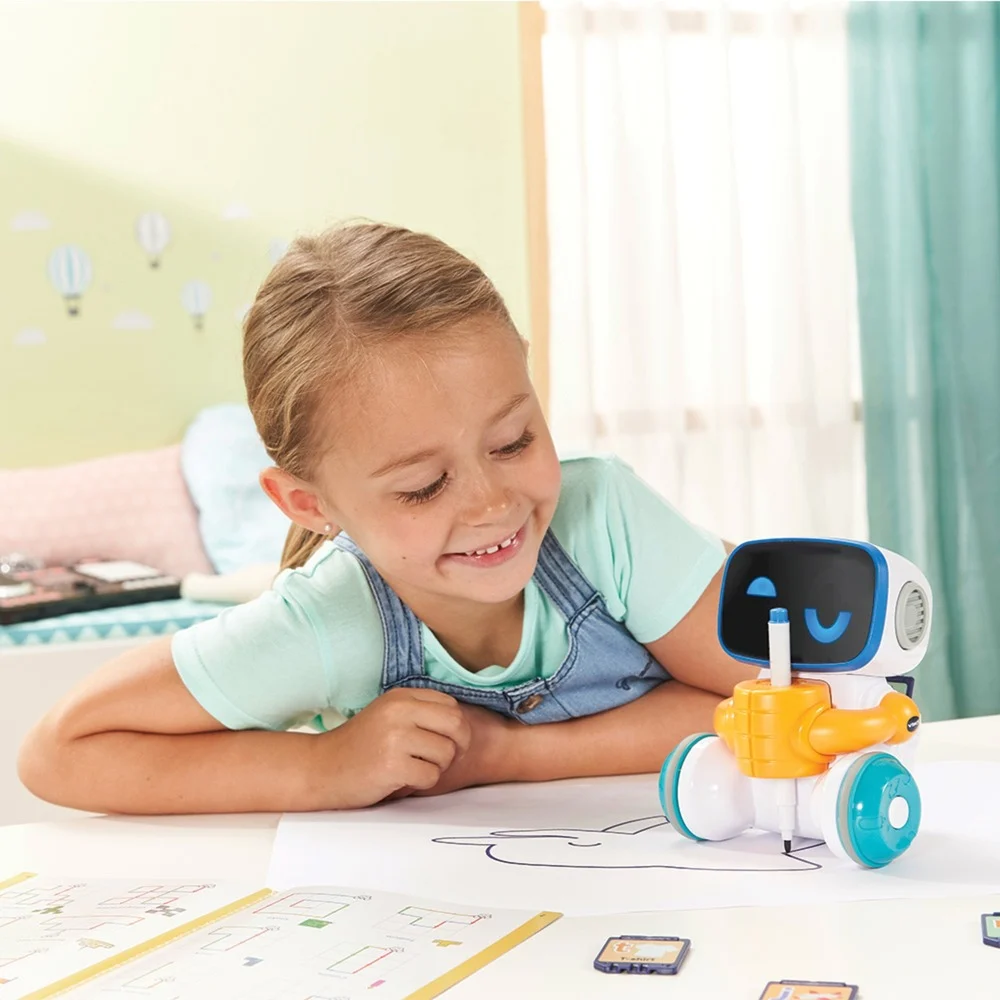 VTech Codi, der clevere Mal-Roboter aus Kunststoff -0,55 kg, 3 Modi Vorlage, Malen, Codieren, 15 Chipkarten, 99 Motive, LED-Augen, kindersicheres Batteriefach, ab 4 J.,