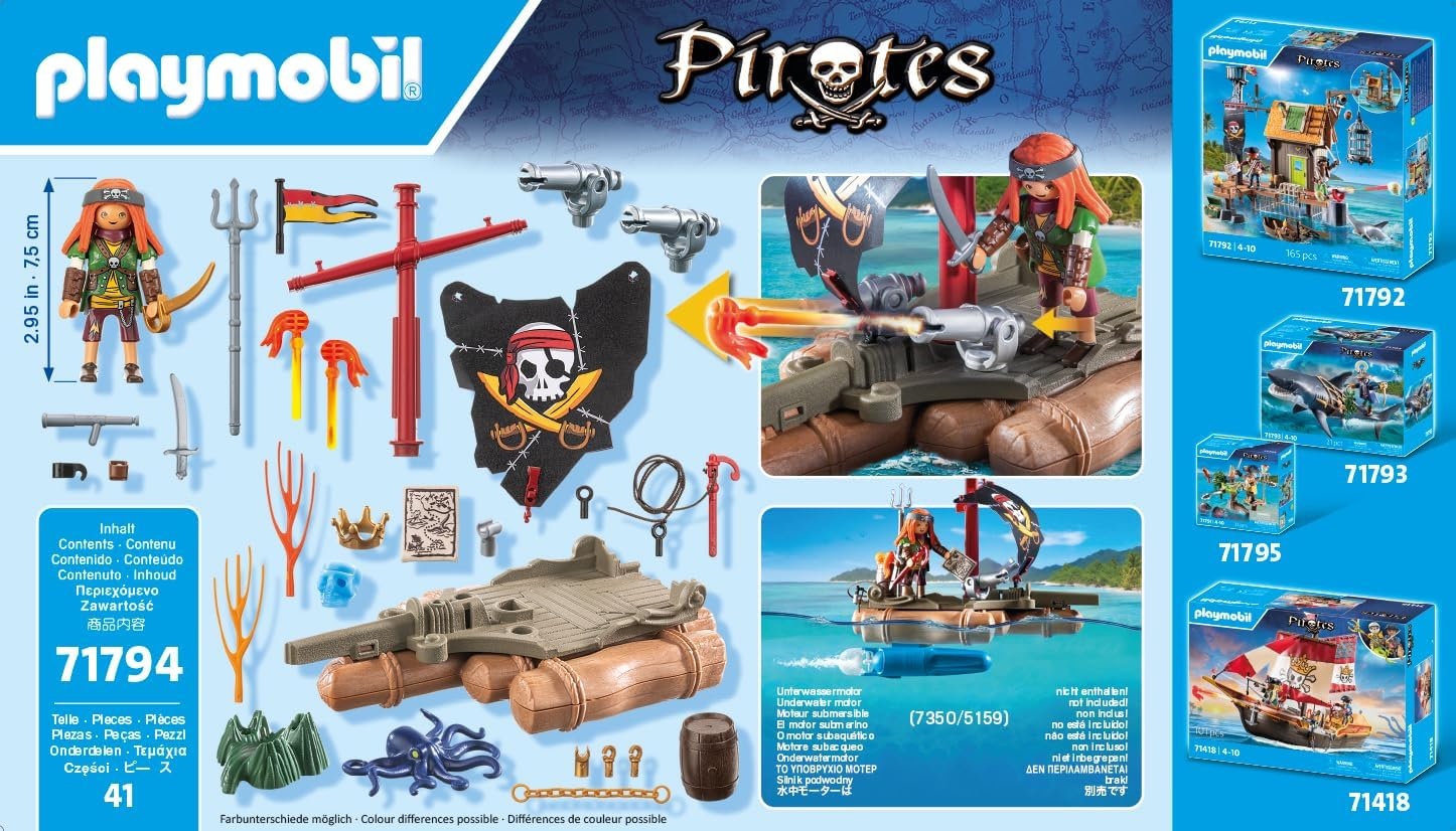 PLAYMOBIL 71794 - Pirates: Schatzbergung auf Piratenfloß mit Balliste & Piranhas Person
